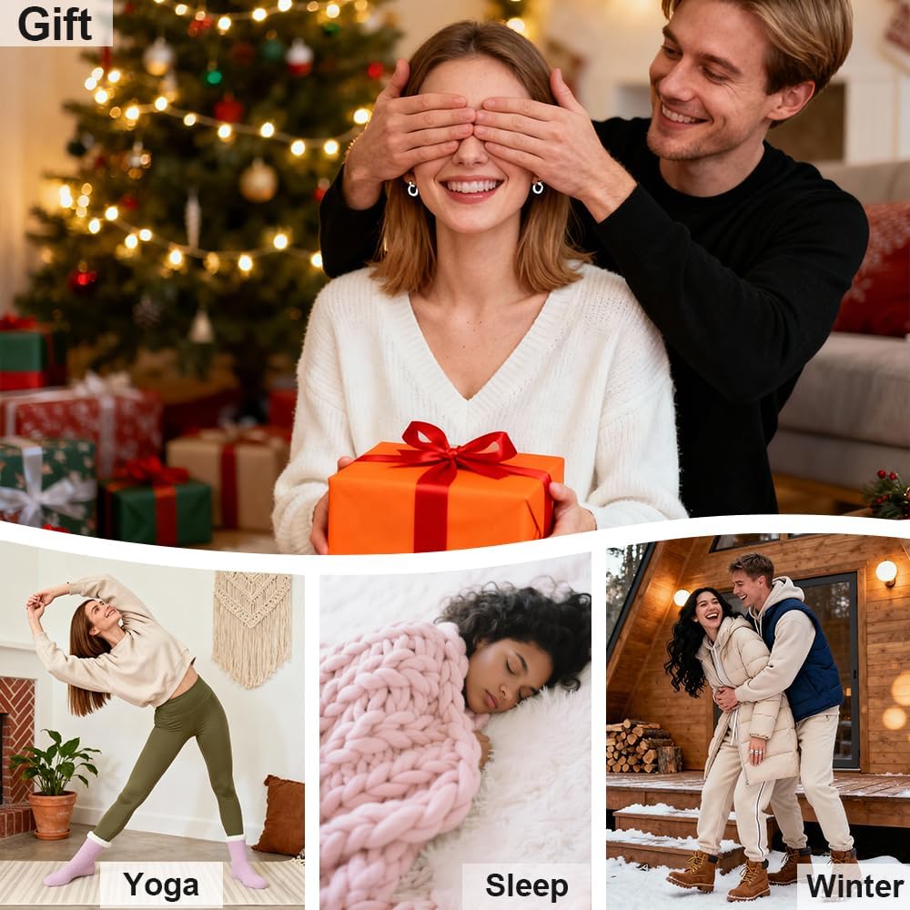 5 Pairs Fuzzy Socks with Grips for Women, Non Slip Cozy Fluffy Soft Socks, Winter Sleep Slipper Hospital