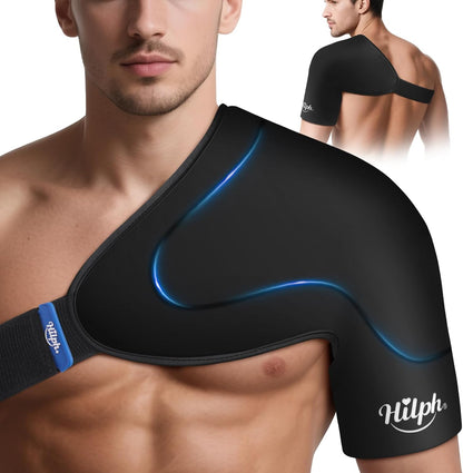 Hilph 3D Double-Layer Gel Shoulder Ice Pack Wrap for Rotator Cuff & Surgery Recovery, Reusable Cold Therapy Shuolder Ice Sleeve with Adjustable Strap, Easy to Wear, Flexible Fit for Men & Women, Large