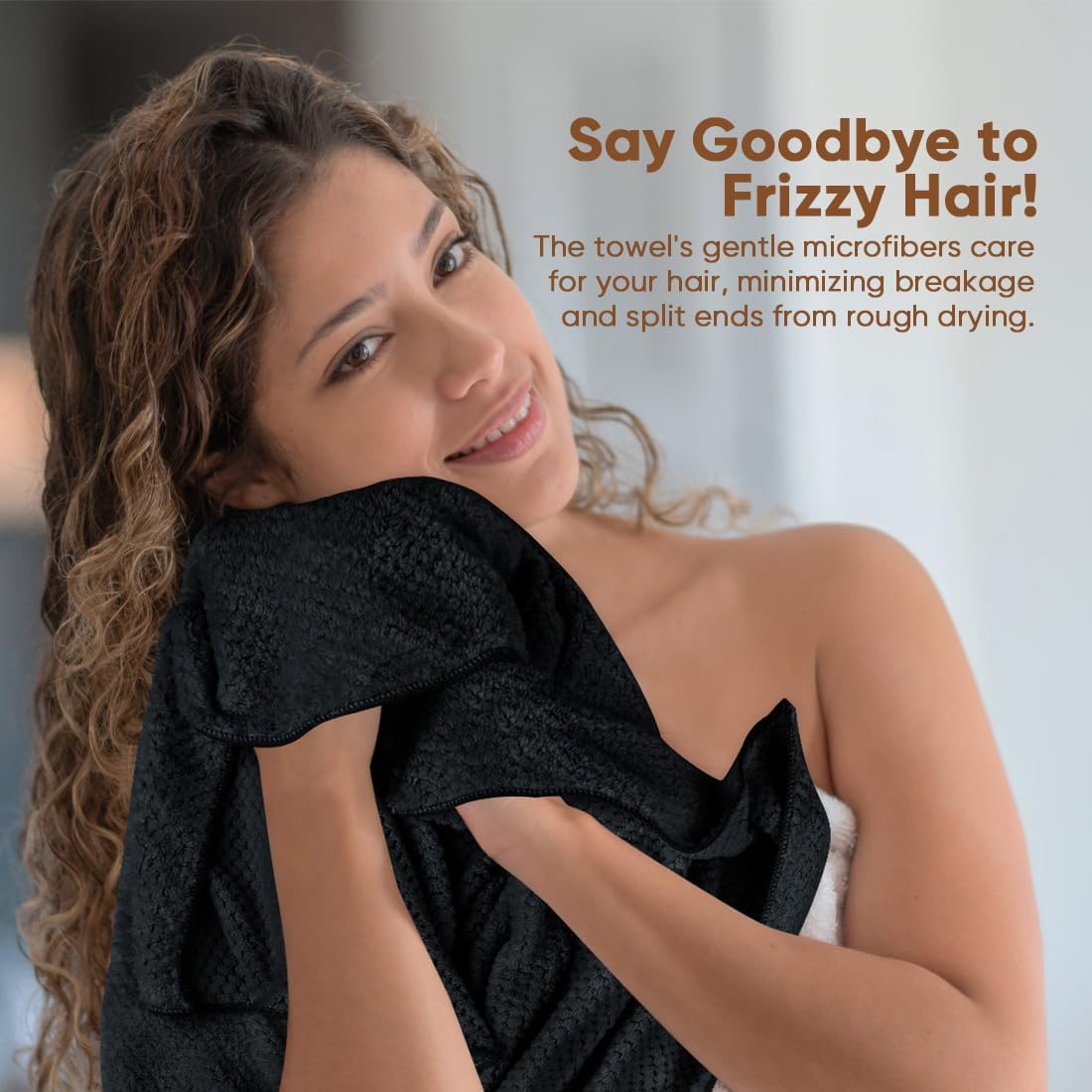 HOMEXCEL 5 Pack Microfiber Hair Towels - 40 x 20 inches Super Soft, Fast Drying Turbans for Long, Thick, Curly Hair - Anti Frizz Wrap with Elastic Strap