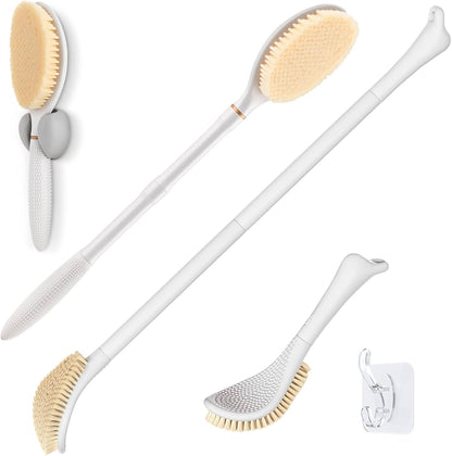 New Foot Brush with Adjustable Long Handle, 3-in-1 Foot Scrubber for Wet or Dry Brushing, 10.2’’- 27.5’’ Foot Scrub Brush for Senior, Pregnant, Disabled, or Injured, Gift-Box Packed(White)