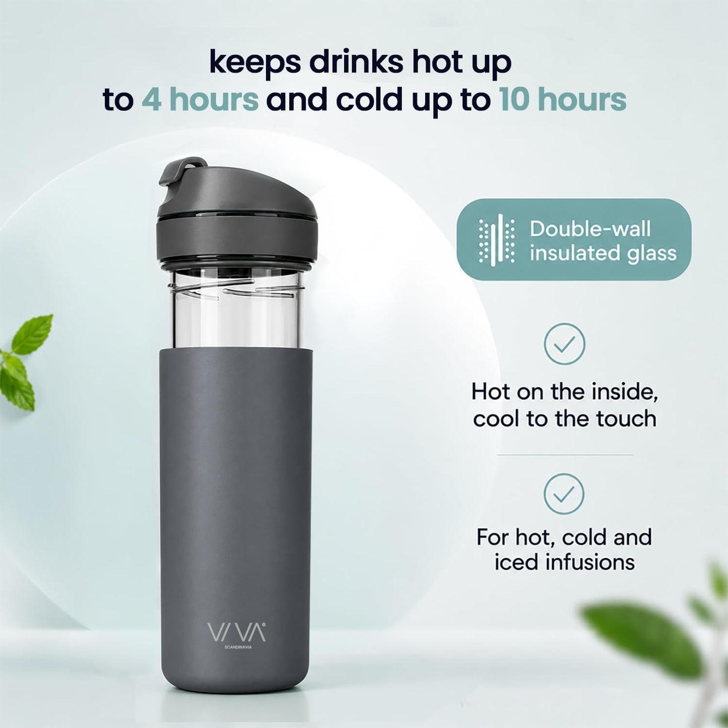 VIVA Recharge Tea Infuser Bottle, 16 oz Insulated Stainless Steel Travel Tea Tumbler with Infuser for Loose Leaf, Hot & Cold Tea & Coffee, Patented Steep Control, Leak-Resistant Lid - Mustard