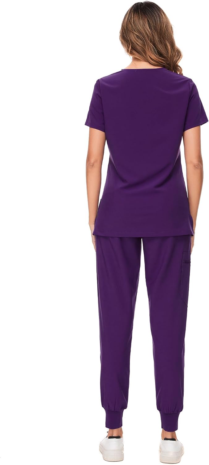 COZYFIT Scrubs for Women Set - Stretch V-Neck Scrub Top & Jogger Pant with 8 Pockets COZY SCRUBS - Colors D