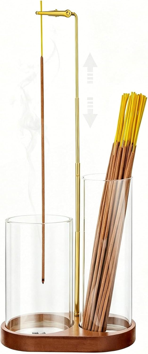 3 in 1 Incense Holder for Sticks Upside Down Anti-Ash Incense Burner with Glass Ash Catcher Backflow Cone Incense Diffuser with Adjustable Threaded Mounting for Mediation Yoga Spa Gifts Home Decor
