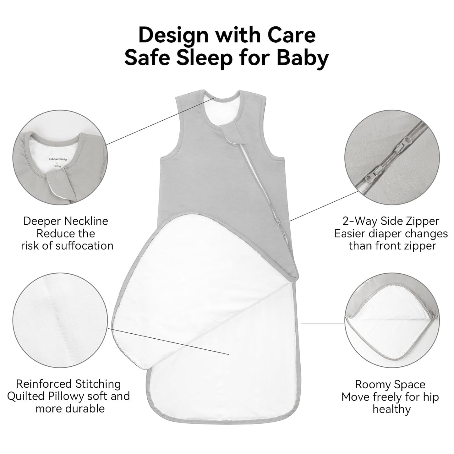 BubblePanda Rayon Made from Bamboo Sleep Sack 0-6 Months 1.0 Tog Soft Toddler Sleeping Sack 3-6 Months for Infant Newborn Babies 2-Way Zipper Baby Wearable Blanket 0-3 Months