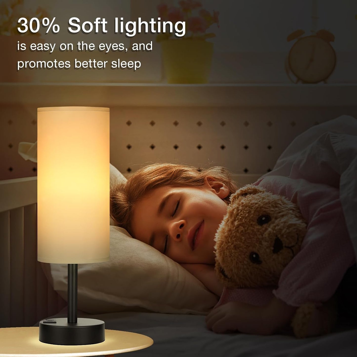 Dicoool Touch Table Lamp for Bedroom, 3 Way Dimmable Bedside Lamp with USB C & A Charging Ports - Small Desk Lamp for Dorm Room, College, Kids, Office, Living Room, White