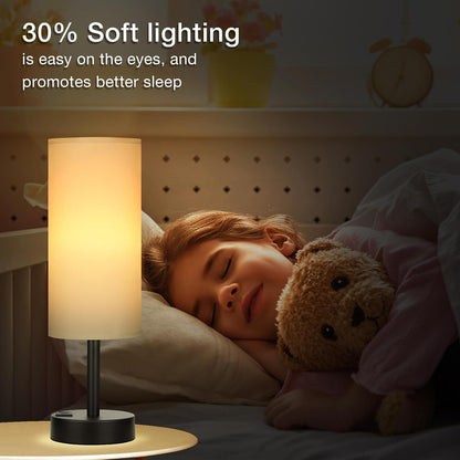 Dicoool Touch Table Lamp for Bedroom, 3 Way Dimmable Bedside Lamp with USB C & A Charging Ports - Small Desk Lamp for Dorm Room, College, Kids, Office, Living Room, White