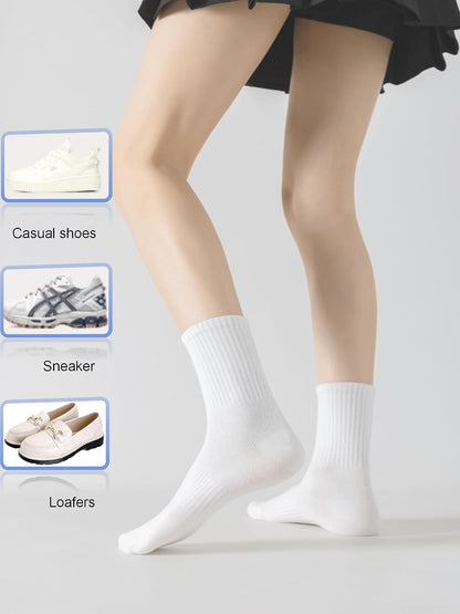 YUWELL Womens Striped Crew Socks, Cotton Cozy Casual Socks for Women 4 Pairs, Size 5-10