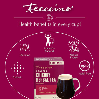 Teeccino Holiday Herbal Tea Sampler Assortment - Candy Cane, Gingerbread, Snickerdoodle - Caffeine-Free Holiday Dessert Teas with Prebiotic Chicory, 12 Tea Bags