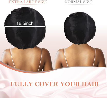 3Pcs Bonnets for Sleeping, Extra Satin Silk Bonnet for Sleeping Women with Tie Band for Curly Hair Jumbo Bonnet Braids