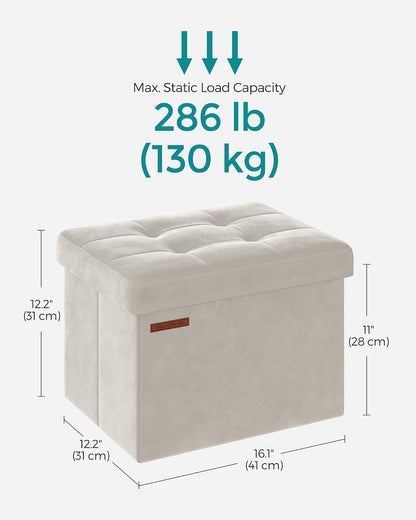 SONGMICS Small Folding Storage Ottoman, Foot Rest Stool, Cube Footrest, Synthetic Leather, 12.2 x 16.1 x 12.2 Inches, 286 lb Capacity, for Living Room, Bedroom, Dorm, Ink Black ULSF100B01