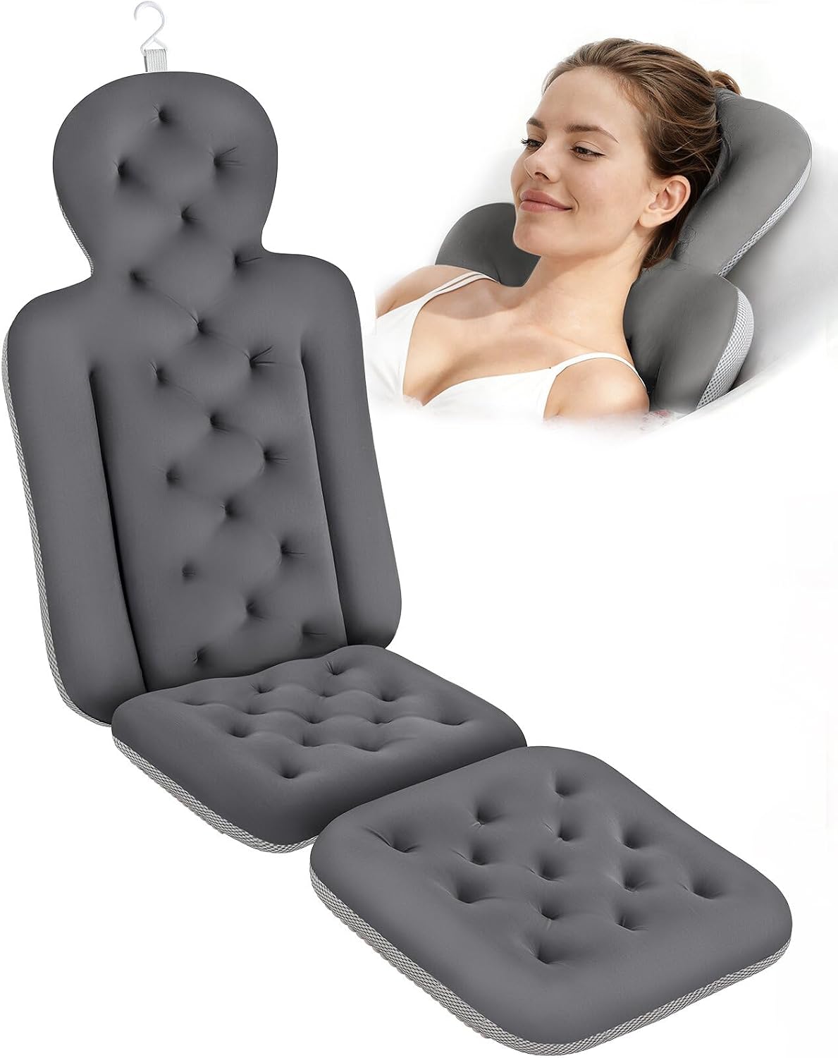Luxury Bath Cushion, Full Body Bathtub Pillow with 160 Suction Cups, Bath Mat for Head and Neck Support, with Laundry Bag (Blue, 51" x 16")