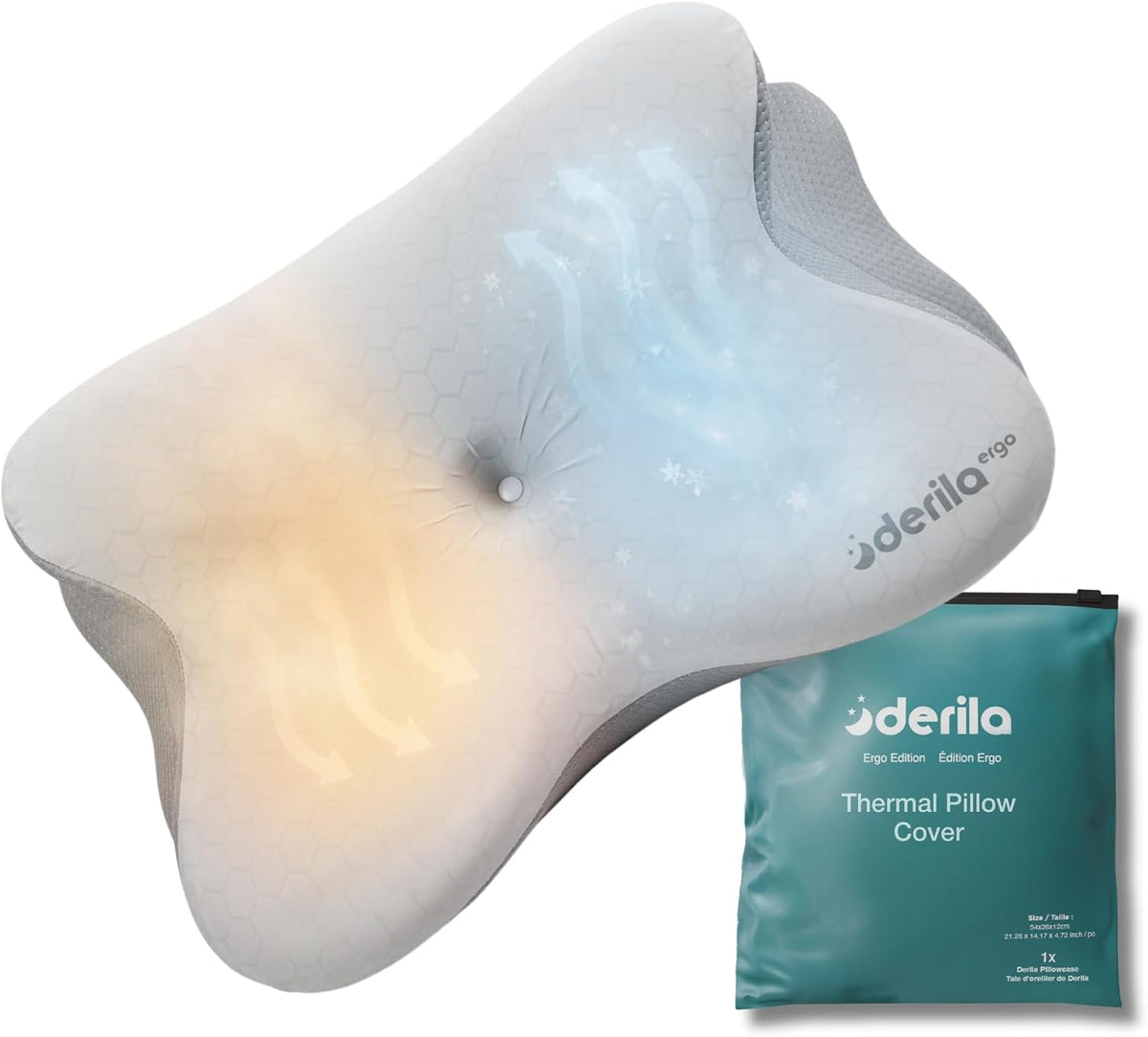Derila Ergo Cervical Neck Pillow for Sleeping Pillow Contour Memory Foam Pillows for Back, Side Sleeper Pillows 21.25 x 14.17 x 4.72 inches