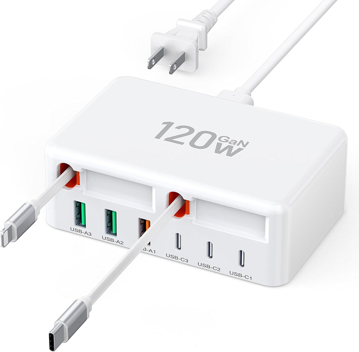 8-in-1 Retractable USB C Charger Charging Station Hub for Multiple Devices