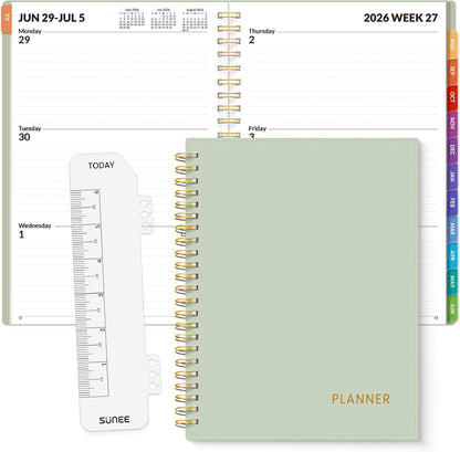 SUNEE Academic Planner 2026-2027 – Weekly & Monthly Planner, July 2026 to June 2027, 6.4"x8.3", Thick Paper, Tabs, Pockets, Bookmark, Spiral-Bound, Student Teacher Organizer, Black