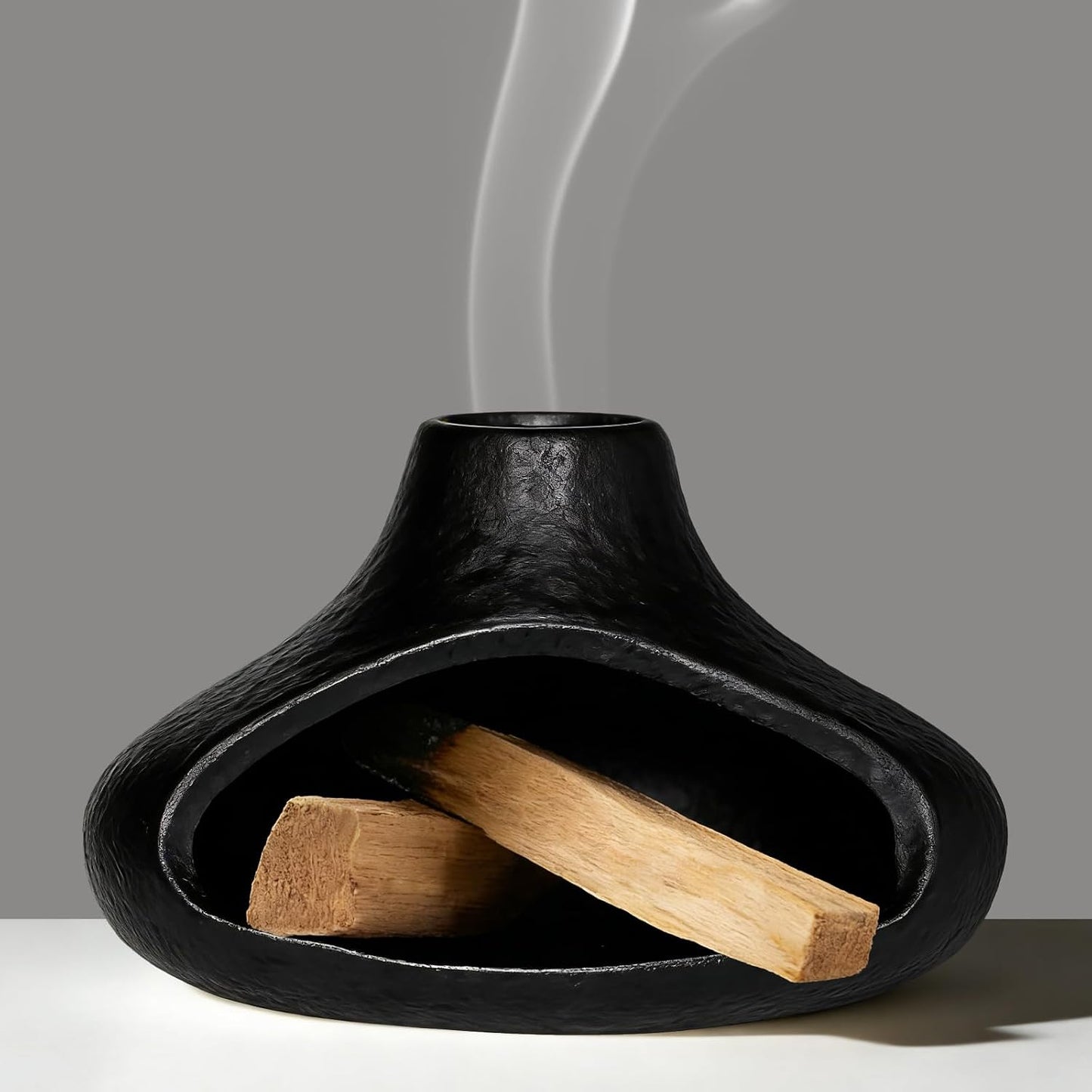 Ceramic Palo Santo Holder with Mini Chimney, Ash Catcher Incense Holder for Palo Santo Sticks, Sage Bundles, Incense Cones, Fireplace Style Smudge Bowl for Meditation, Yoga Home Decor(White)