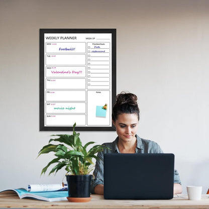 Dry Erase White Board Weekly Calendar Board, Magnetic Whiteboard for Wall,10.6“x14.7 Solid Wood Rustic Brown Framed Message Board, Planner Board for Office, Home, Schooll(Weekly-BB-RB-2737)