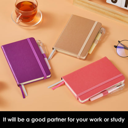 NIRMIRO (3 Pack) Pocket Notebook Small Journal with Pen, 3.7" x 5.7", A6 Mini Notebook for Women Men Work Writing, Hardcover Small Pocket Notepad with 100Gsm Premium Thick Lined Paper, Black Leather