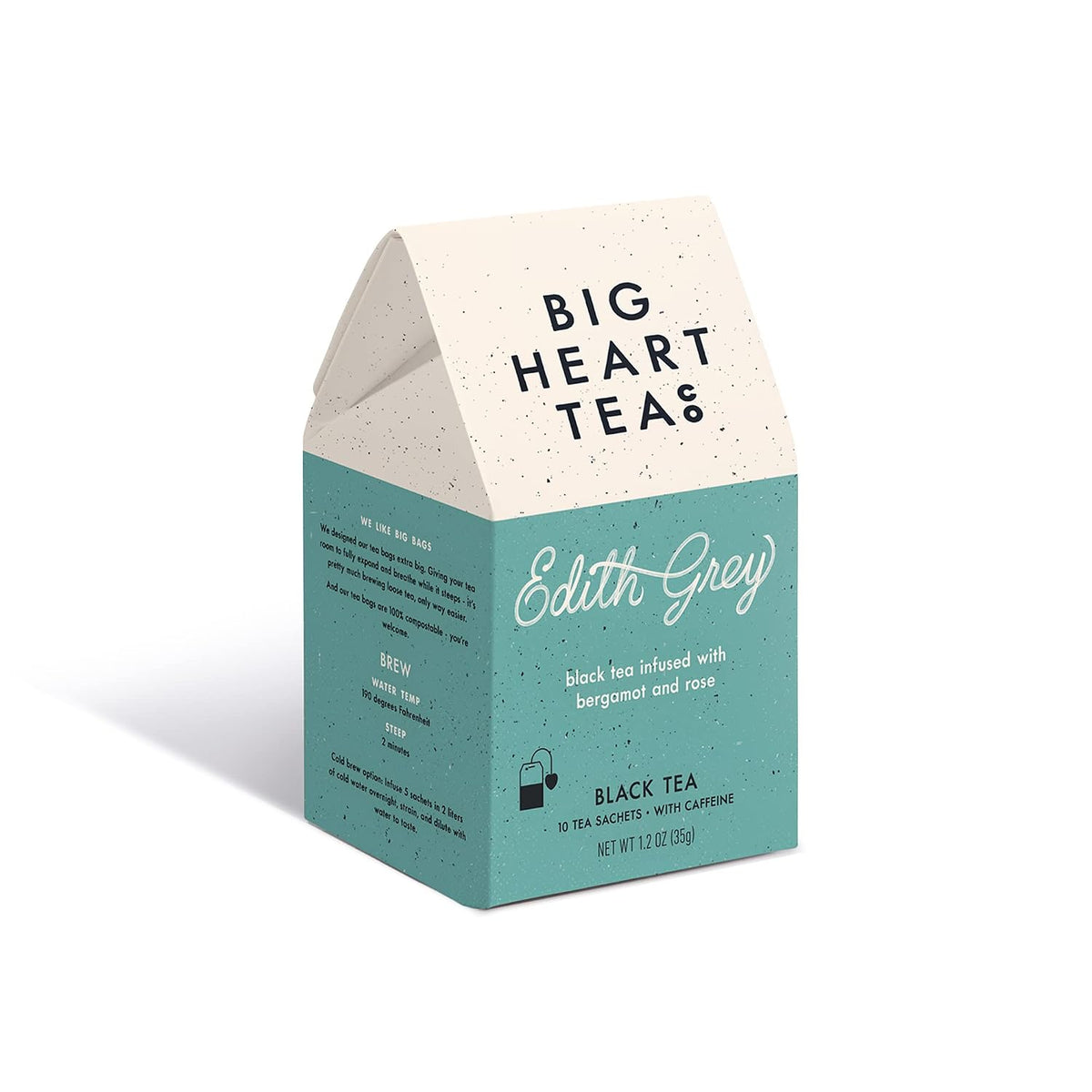 Big Heart Tea Co. Tea Bags - Edith Grey - Direct Trade Malawi Caffeinated Black Tea in Zero Plastic Sachets with Small Batch Organic Whole Herbs - Red Rose, Bergamot Oil, 10 Tea Bags