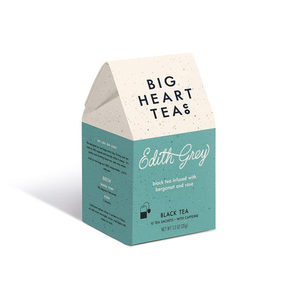 Big Heart Tea Co. Tea Bags - Edith Grey - Direct Trade Malawi Caffeinated Black Tea in Zero Plastic Sachets with Small Batch Organic Whole Herbs - Red Rose, Bergamot Oil, 10 Tea Bags
