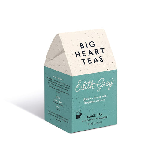 Big Heart Tea Co. Tea Bags - Edith Grey - Direct Trade Malawi Caffeinated Black Tea in Zero Plastic Sachets with Small Batch Organic Whole Herbs - Red Rose, Bergamot Oil, 10 Tea Bags