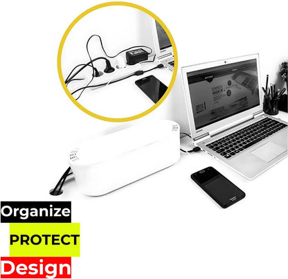 Cable Management Box for Power Strips up to 10.5 Inches, White
