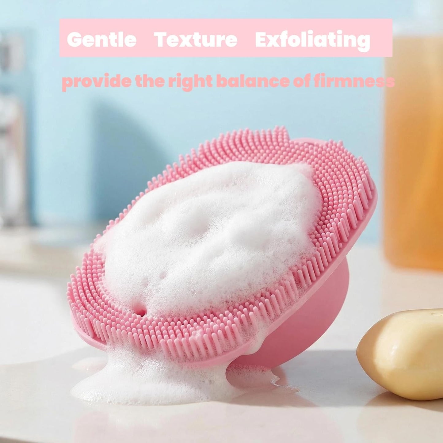 Soft Silicone Body Scrubber, Face Scrubber Silicone, Gentle Texture Exfoliating Body Scrubber for Men and Women On Sensitive Skin, Back Large Suction Cup for Easy Dry and Store (Blue)