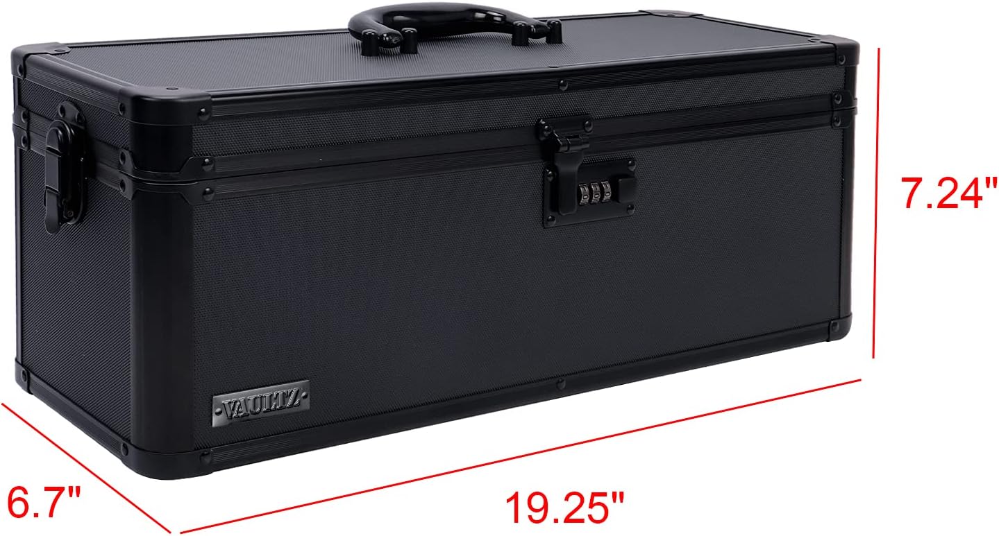 Vaultz Secure Security Lock Boxes - Safe Combination Lock Box, Storage for Documents, Valuables, Medicine & Money - 9.88 x 7.75 x 7 Inch - Black/Chrome