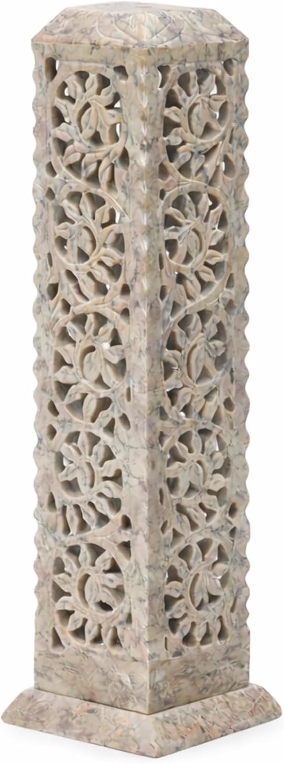 Carry Me Handmade Marble Soapstone Incense Stick Burner | Candle Stick Holder, Tea Light Stand, 3 x 3 x 11 Inches, Decorative Home and Kitchen Decor, Perfect for Gifting