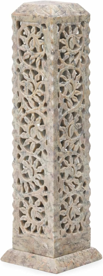 Carry Me Handmade Marble Soapstone Incense Stick Burner | Candle Stick Holder, Tea Light Stand, 3 x 3 x 11 Inches, Decorative Home and Kitchen Decor, Perfect for Gifting