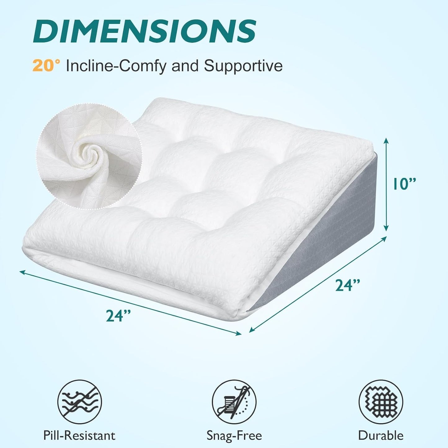Bed Wedge Pillow for Sleep Apnea 7.5Inch Gerd Pillow Patent Dual Layer Triangle Pillow Adjustable Shredded Memory Foam Topper Soft Support Ideal for Acid Reflux, After Surgery, Snoring