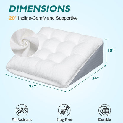 Bed Wedge Pillow for Sleep Apnea 7.5Inch Gerd Pillow Patent Dual Layer Triangle Pillow Adjustable Shredded Memory Foam Topper Soft Support Ideal for Acid Reflux, After Surgery, Snoring