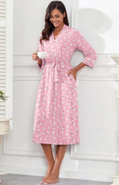 PrinStory Robes for Women 3/4 Sleeve Long Bath Robe XS-4XL