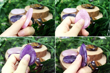 YATOJUZI Thumb Worry Stones for Anxiety Stress Relief Items Healing Crystals Natural Amethyst Rose Quartz Crystal Palm Pocket Stone Gemstones Meditation Reiki Spiritual Gifts for Women Men 2PCS