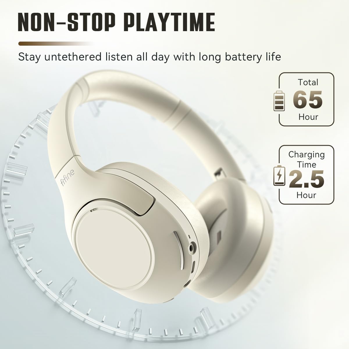 FIFINE Wireless Bluetooth Headphones, Over-Ear Noise Canceling Headphones with Soft Earmuffs, Up to 65H Playtime for Music, Phone Calls, Sport Travel Headset for iPhone/Android/Tablet-X3 Black