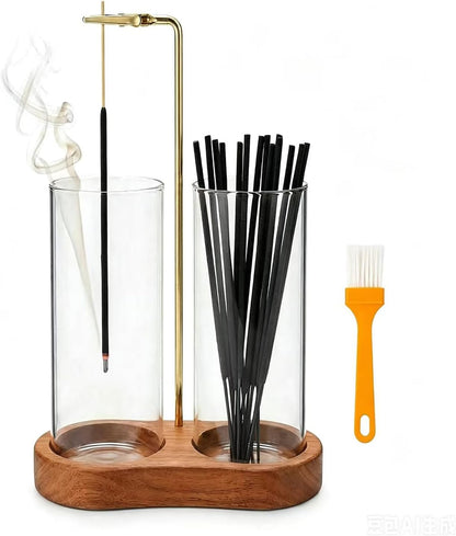 Incense Holder for Sticks with Glass Ash Catcher - Upside Down Anti-Ash Flying Incense Burner & Stick Storage Organizer, Ideal for Meditation, Yoga, Zen Home Decor, Spa Relaxation Gift