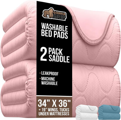 GORILLA GRIP Washable Underpads, Waterproof Reusable Heavy Absorbency Incontinence Bed Pads, Leak Proof Toddler Mattress Pad, 52x34 Slip Resistant Protector for Bedwetting, Adults and Kids, White