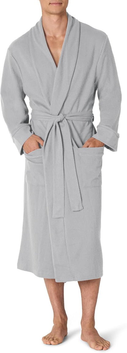 Amazon Essentials Men's Lightweight Cotton Waffle Bath Robe, Mid-Length Loungewear (Available in Big & Tall)