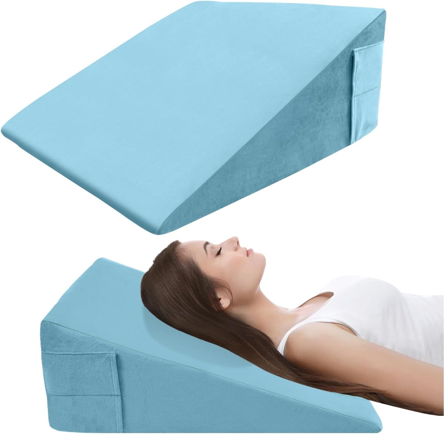 CHxxy Memory Foam Bed Wedge Pillow (10"x24"x24") - Acid Reflux & Back Pain Relief, Anti-Snoring Incline Design, Removable Washable Cover for Sleep & Post-Surgery Support