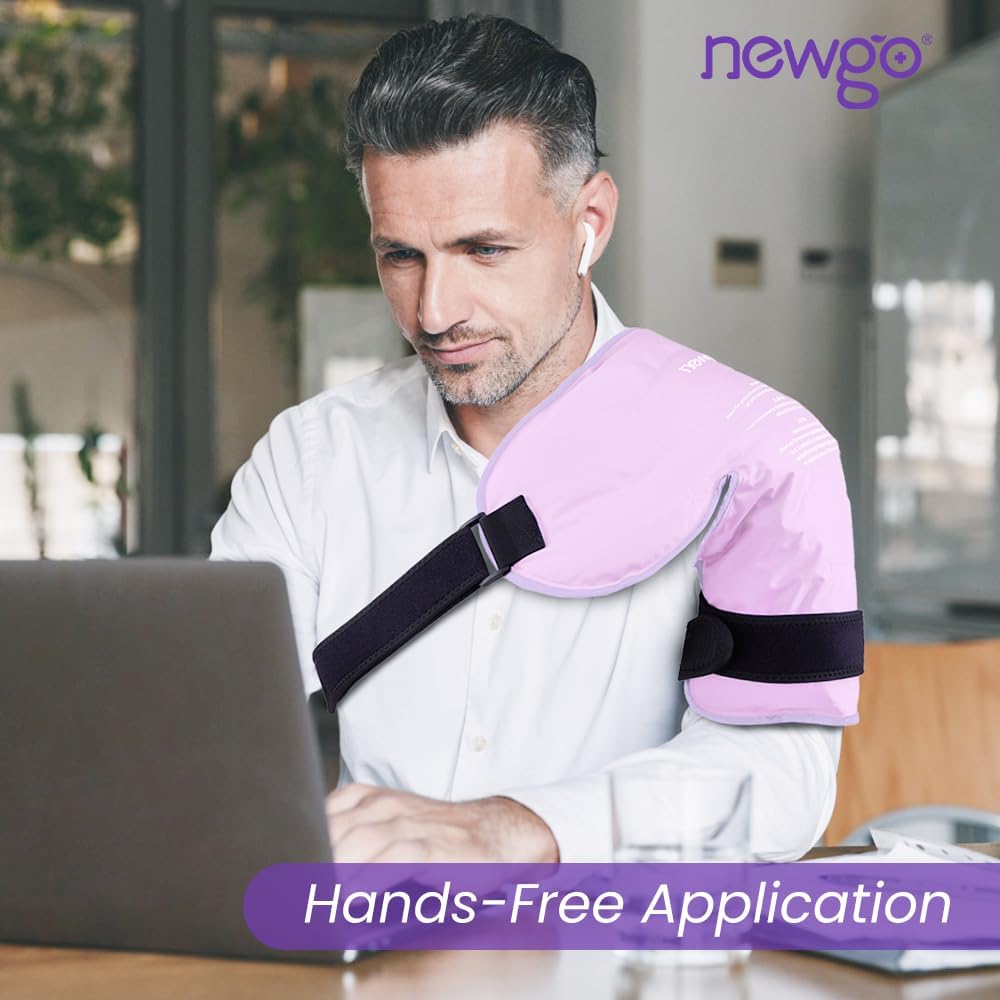 NEWGO Shoulder Ice Pack Rotator Cuff - Reusable Cold Therapy Wrap Shoulder Brace for Pain Relief, Gel Ice Pack for Injuries & Surgery Recovery with Adjustable Strap - Purple