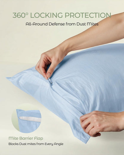 FAUNNA 100% Cotton Pillow Protectors, Bed Bug Proof, Hypoallergenic, Featuring Antimicrobial Product Protection for Enhanced Freshness, Premium Breathable Zippered Protectors(Standard Size, 4 Pack)