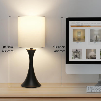 3 Way Touch Control Table Lamp, Dimmable Bedside Desk Lamp with Metal Base Modern Nightstand Lamp Stylish Grey Shade Simple Side Table Lamp for Bedroom, Living Room, Office or Den LED Bulb Included