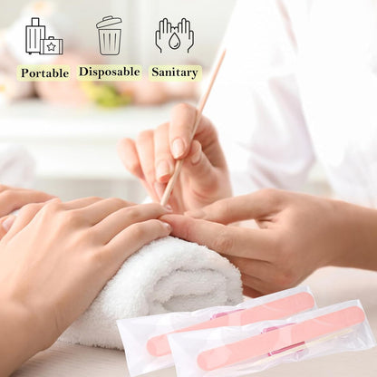 Disposable Manicure Kit - 50pc Mini Nail Buffer, Nail File, Wood Stick, OPP Bag, Press On Nail Tool Kit for Salon Home (Purple)