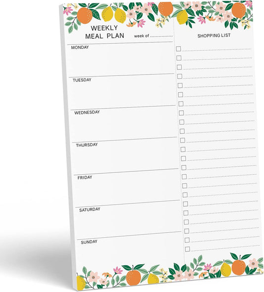 Sweetzer & Orange Meal Planner Magnetic Pad | 7x10 inch Notepad for Organized Weekly & Daily Planning | Tear-Off Grocery List Checklist for Convenient Shopping | Notepads for Refrigerator Door