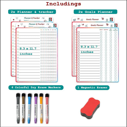 4 PCS Reusable Dry Erase Habit Tracker & Goal Planner |8.3 x 11.7''| with 6 PCS Magnetic Dry Erase Markers, Used as Fitness Planner, Reward, Behavior Chart & Chore Chart for Kids and Adults…