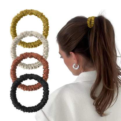 Mulberry Silk Scrunchies 4 Pack - Non Slip, Black Small Thin Silk Scrunchies for Women, Sleepy Ties for Thick Hair