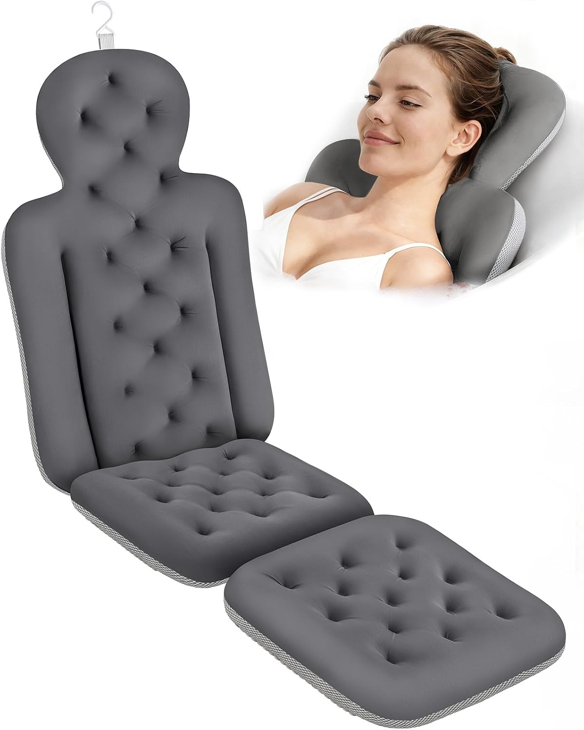 Luxury Bath Cushion, Full Body Bathtub Pillow with 160 Suction Cups, Bath Mat for Head and Neck Support, with Laundry Bag (Blue, 51" x 16")