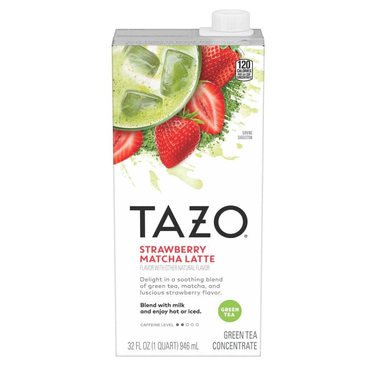 TAZO Strawberry Matcha Latte Concentrate, Sweetened Green Tea and Matcha Flavor, 32 Fl Oz Carton (Pack of 2)