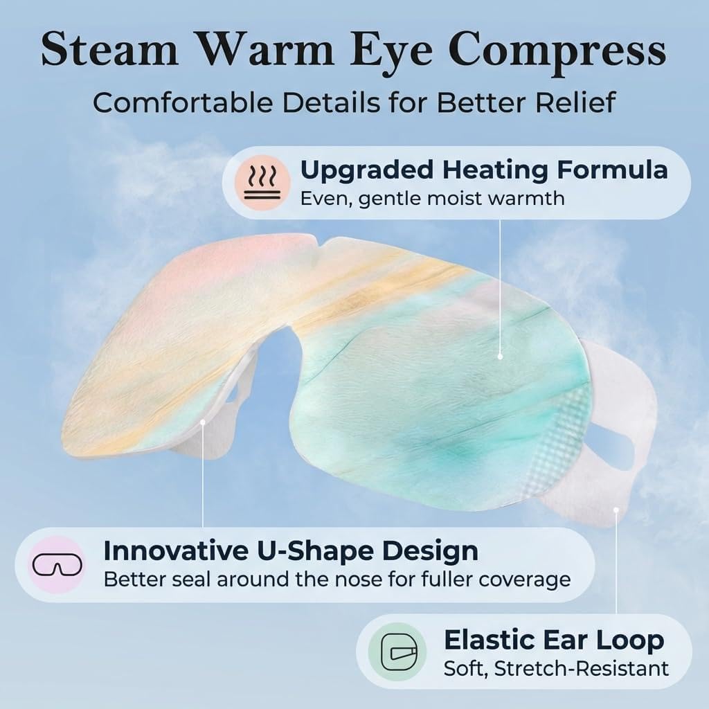 FACEMOON 30 Pack Self-Heating Steam Eye Masks for Dry Eyes: Moist Heat Warm Compress for Stye Fast Relief & Digital Eye Strain, Disposable Heated Eye Mask, No Microwave Needed, Unscented Travel Ready