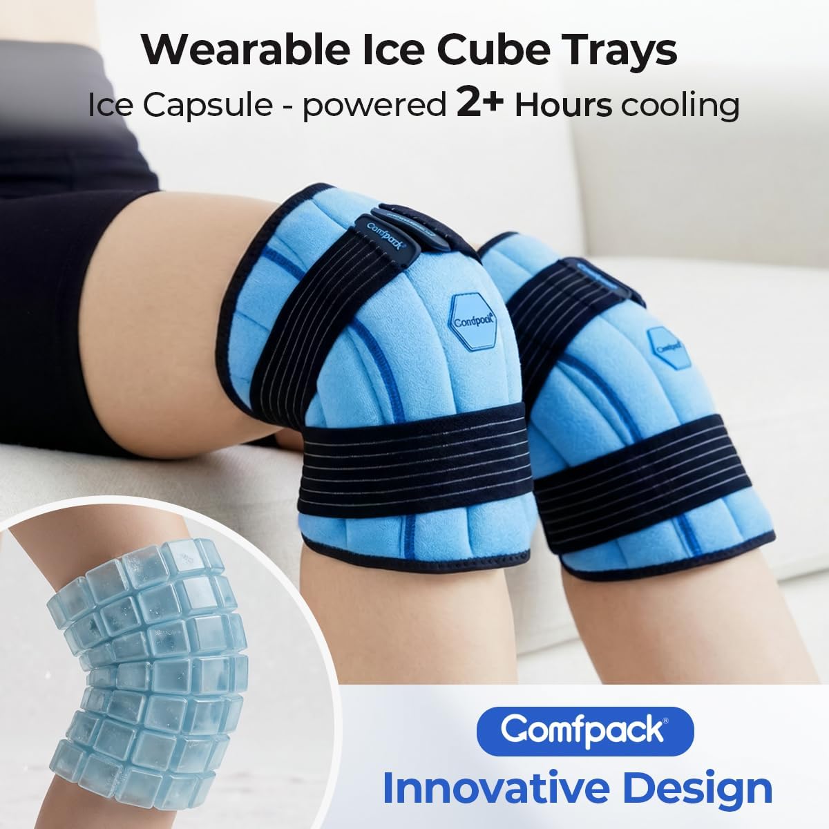 Comfpack Knee Ice Pack Wrap, 2 Hours Long Lasting Coldness Ice & Compression Therapy Flexible Ice Pack for Knee Replacement Surgery, Arthritis Pain, ACL, Swelling, Sports Injuries(23" × 10.3")