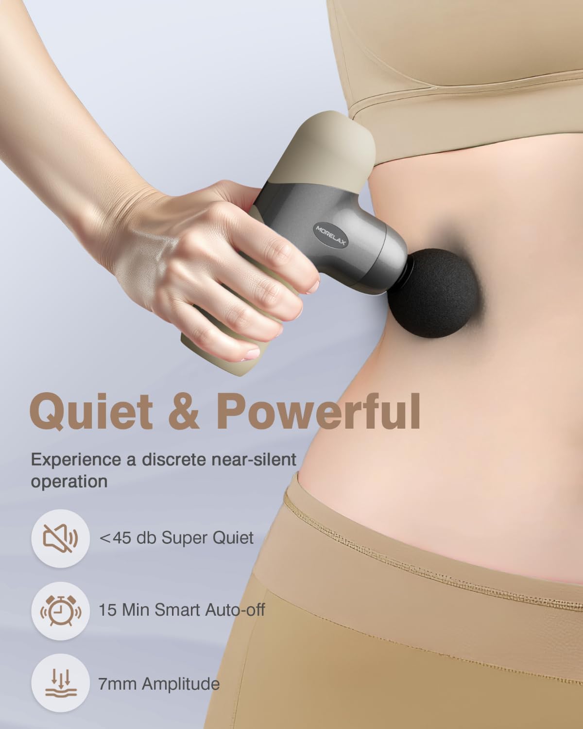 Morelax Mini Massage Gun, Percussion Muscle Massager for Back Pain Relief, Compact Sports Travel Massage Gun with 6 Massage Heads 4 Speeds, Gift for Her, Home, Athletes